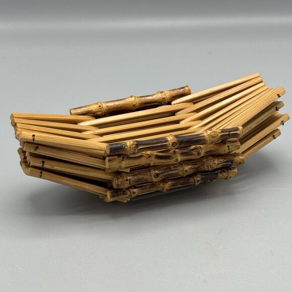 Vtg Set of 4 Top Bamboo Dish Boat Shape Dining Serveware Sushi Towel Holder - Picture 6 of 7